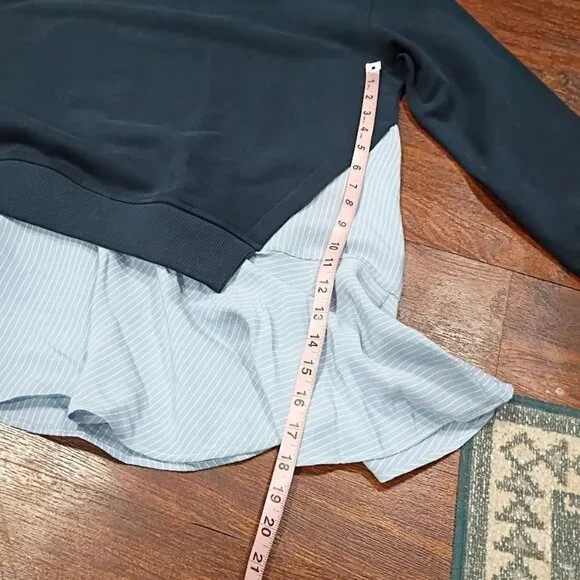 Maeve Navy Sweatshirt Dress Blue Striped Ruffle Hem Womens S Cotton Blend - Picture 9 of 11